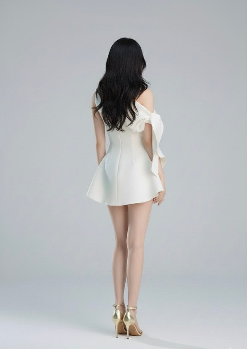 ワンショルダー ボウタイ ミニドレス