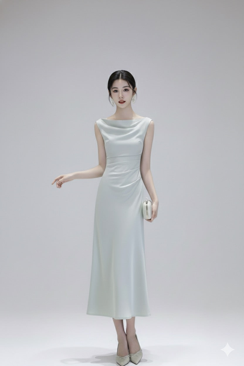 サテンワンショルダーAラインドレス