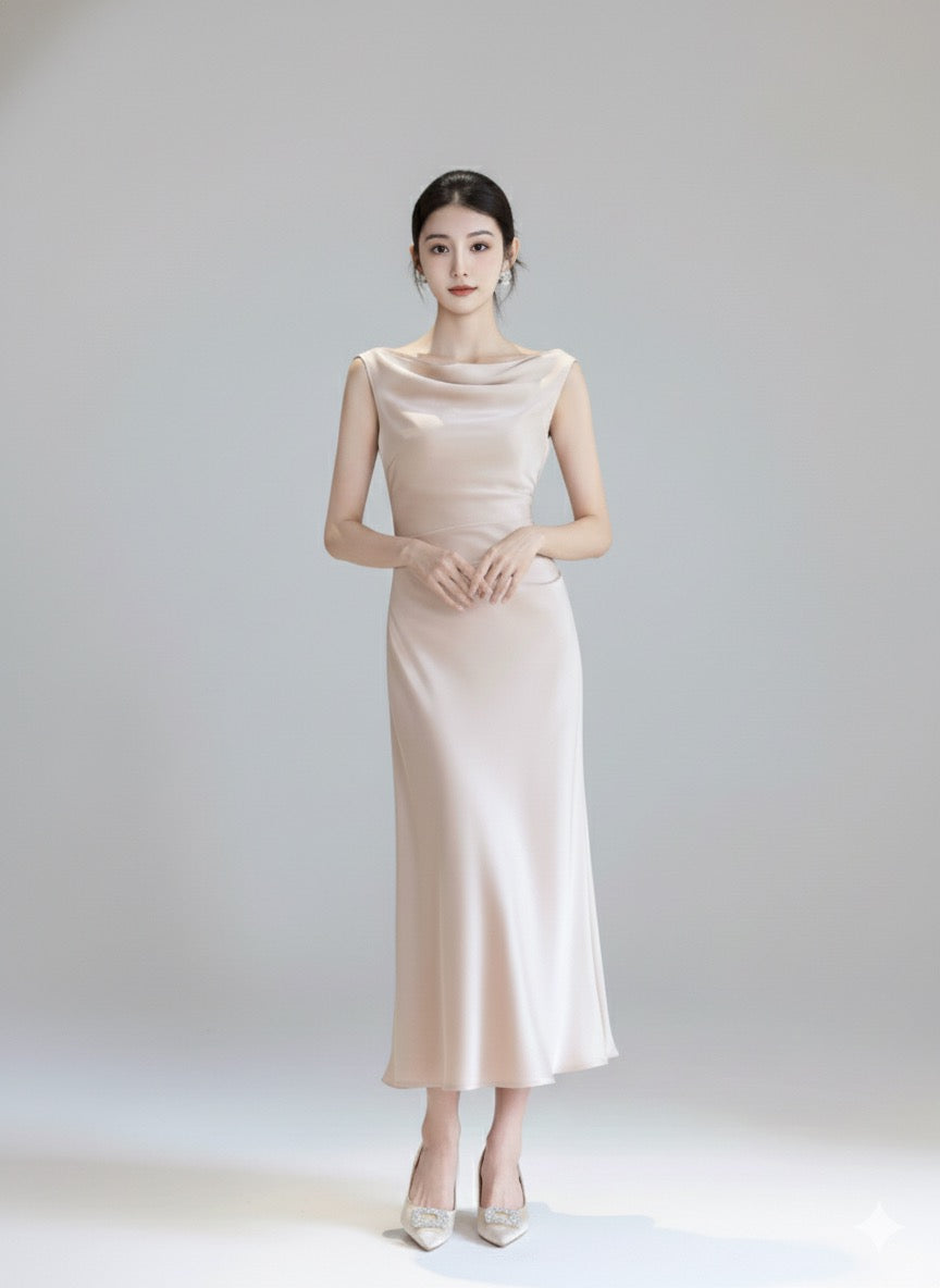 サテンワンショルダーAラインドレス