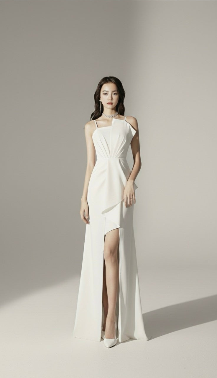 アシンメトリードレープ　キャミロングドレス