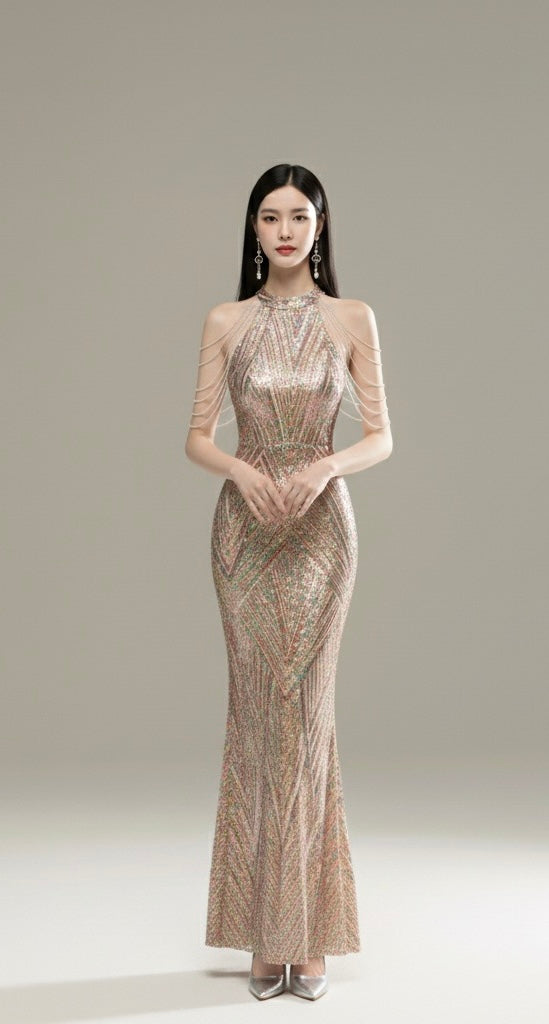 エレガントホルターネックマーメイドドレス