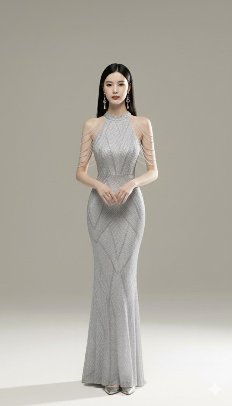 エレガントホルターネックマーメイドドレス
