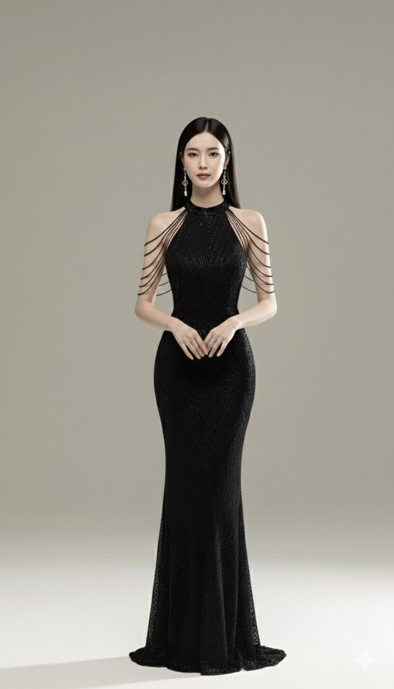 エレガントホルターネックマーメイドドレス