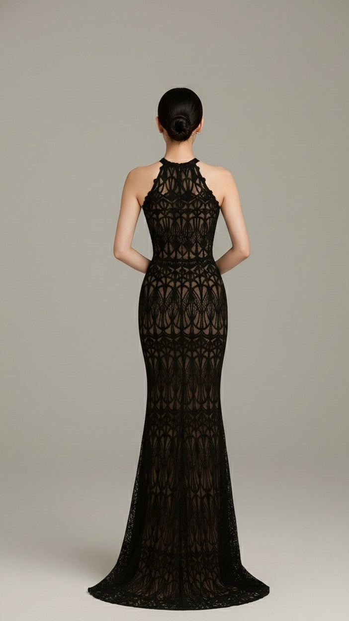 ブラックホールネックイブニングドレス