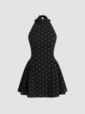 クラシックドット・ホルターネック Aラインミニドレス