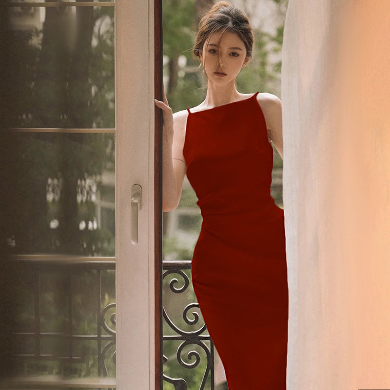 ライトイブニングドレス、フレンチシンプルサテン