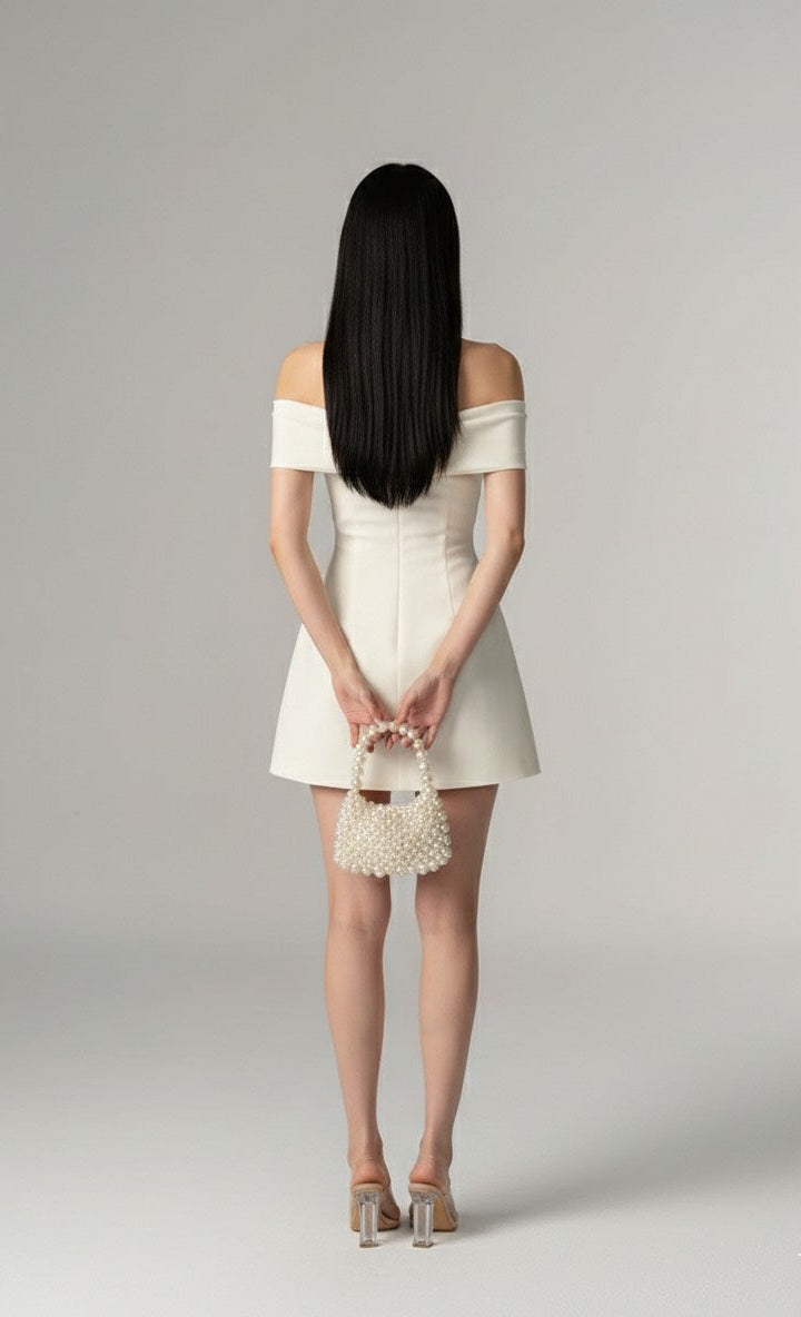 バイカラー・オフショルダー ミニフレアドレス