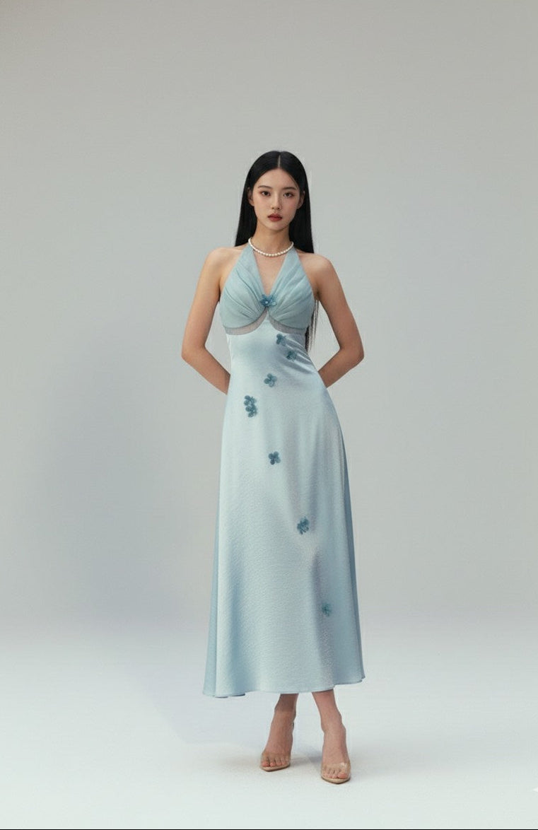 フルール・ド・シエル ホルターネック サテンドレス