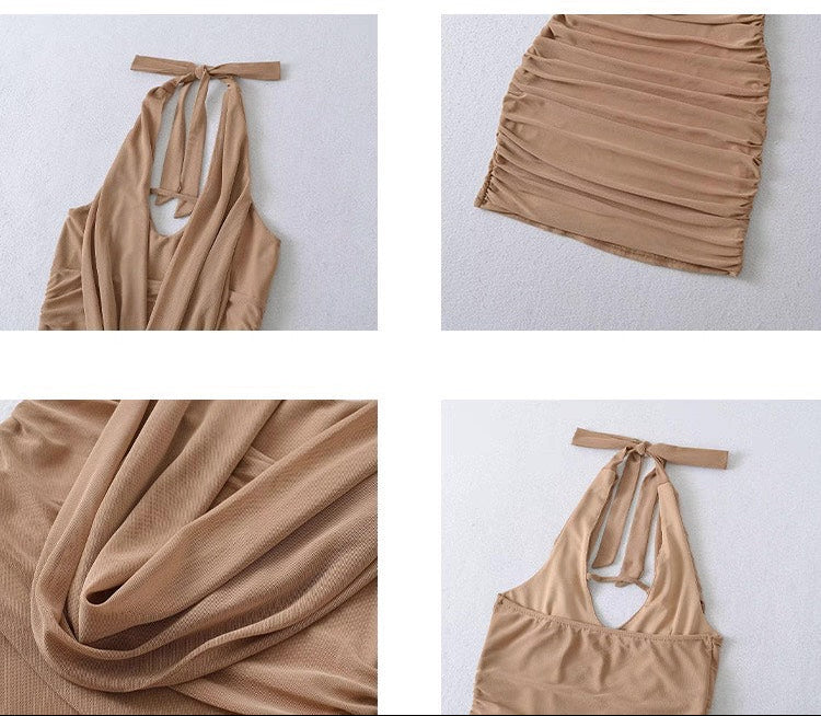 ドレープネック・ルーシュ ミニドレス